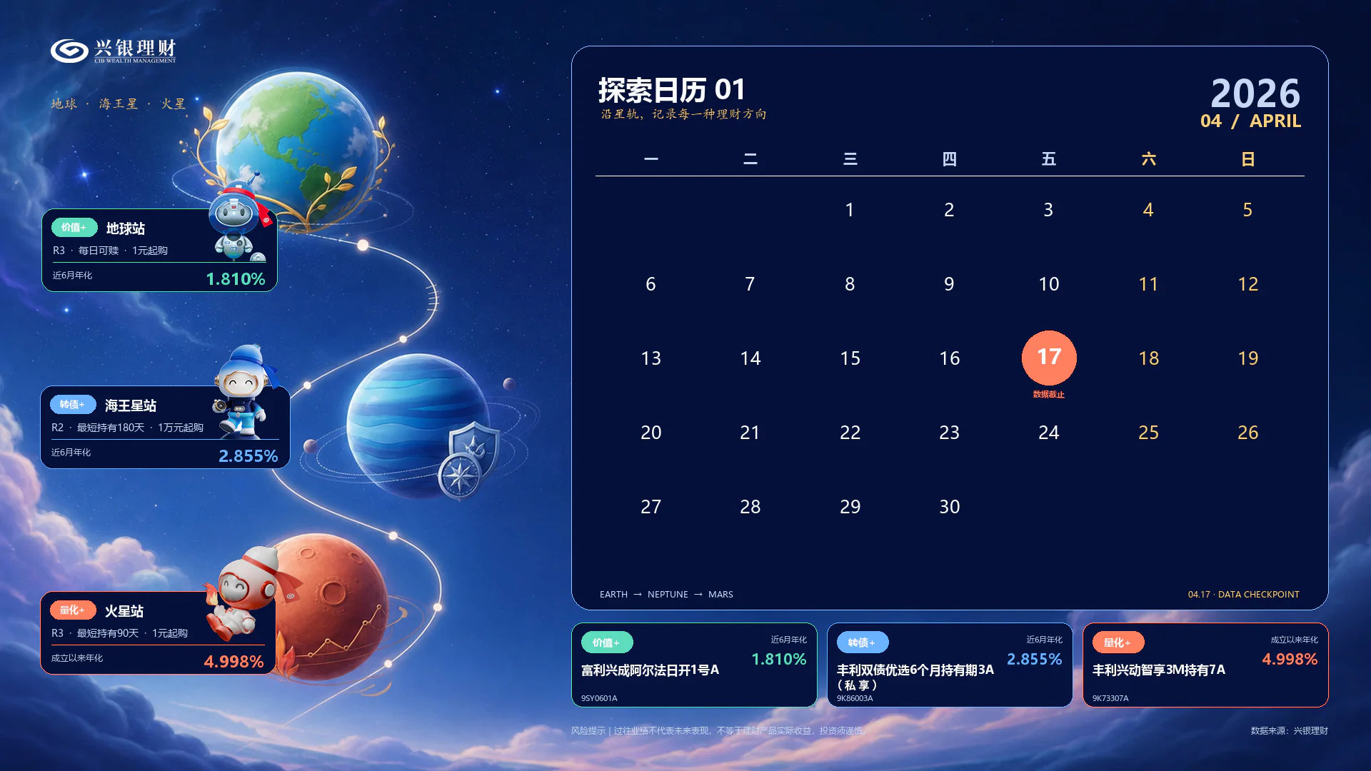 兴银理财星球日历画面一